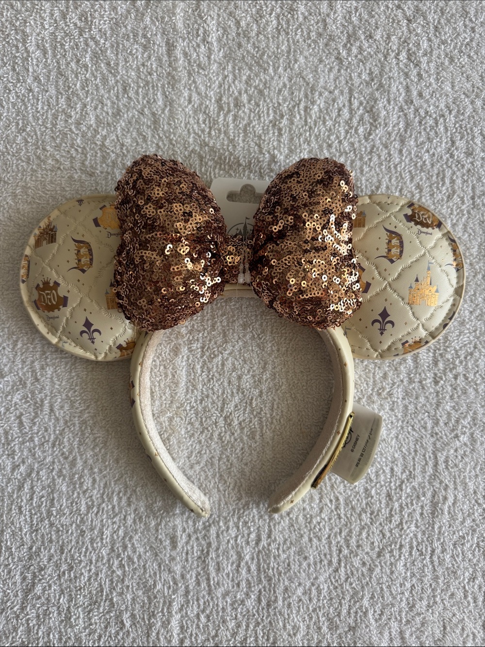 Disney Disneyland 70th Anniversary Rose Gold Sequin Bow Ears Headband